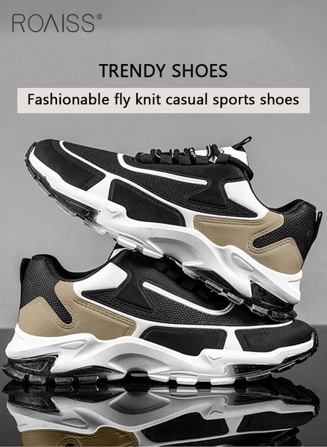 roaiss Men's Stylish Sneakers, Lace up Low Top Sneakers with Soft Lining, Non Slip Trainers, Breathable Lightweight Running Shoes for Men, Suitable for Daily Wear and Outdoor Activities Black White and Brown Color Blocking - Image 1